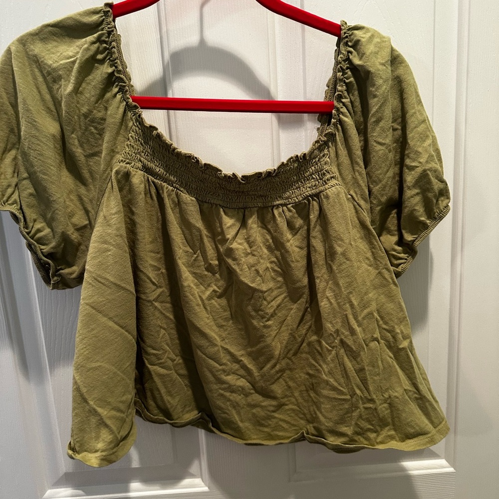 American Eagle Outfitters Olive Green Smocked Blouse